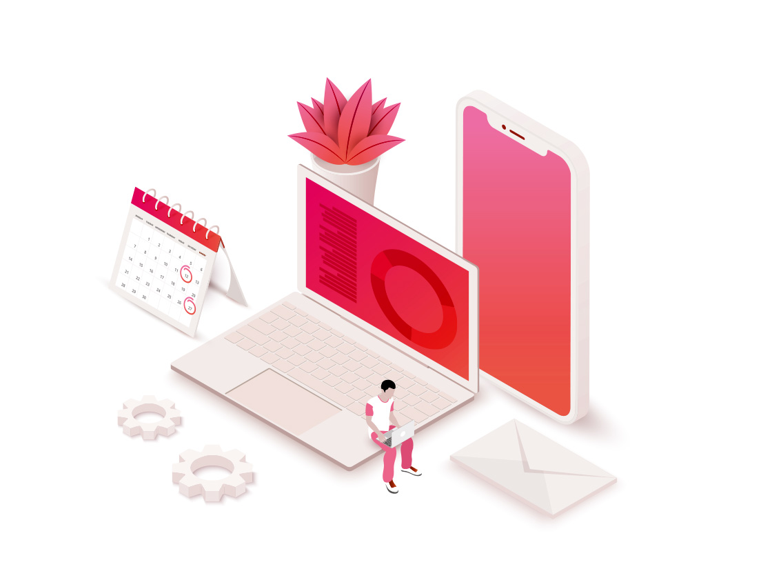 ノートパソコンとスマホのイラスト